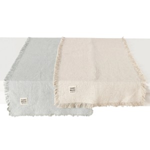 Boltze Tischläufer Lenea, 2-fach sortiert, beige und hellblau, mit Fransen.