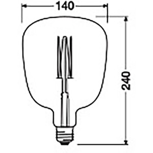 Skizze: Osram LED-Leuchtmittel E27 Globeform, 20 x 14 cm (H x Ø), mit Maßangaben.