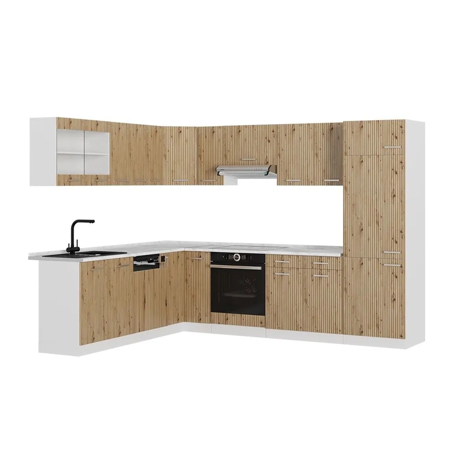 Vicco Eckküche R-Line Artisan-Eiche/Weiß 287 x 82, AP Marmor