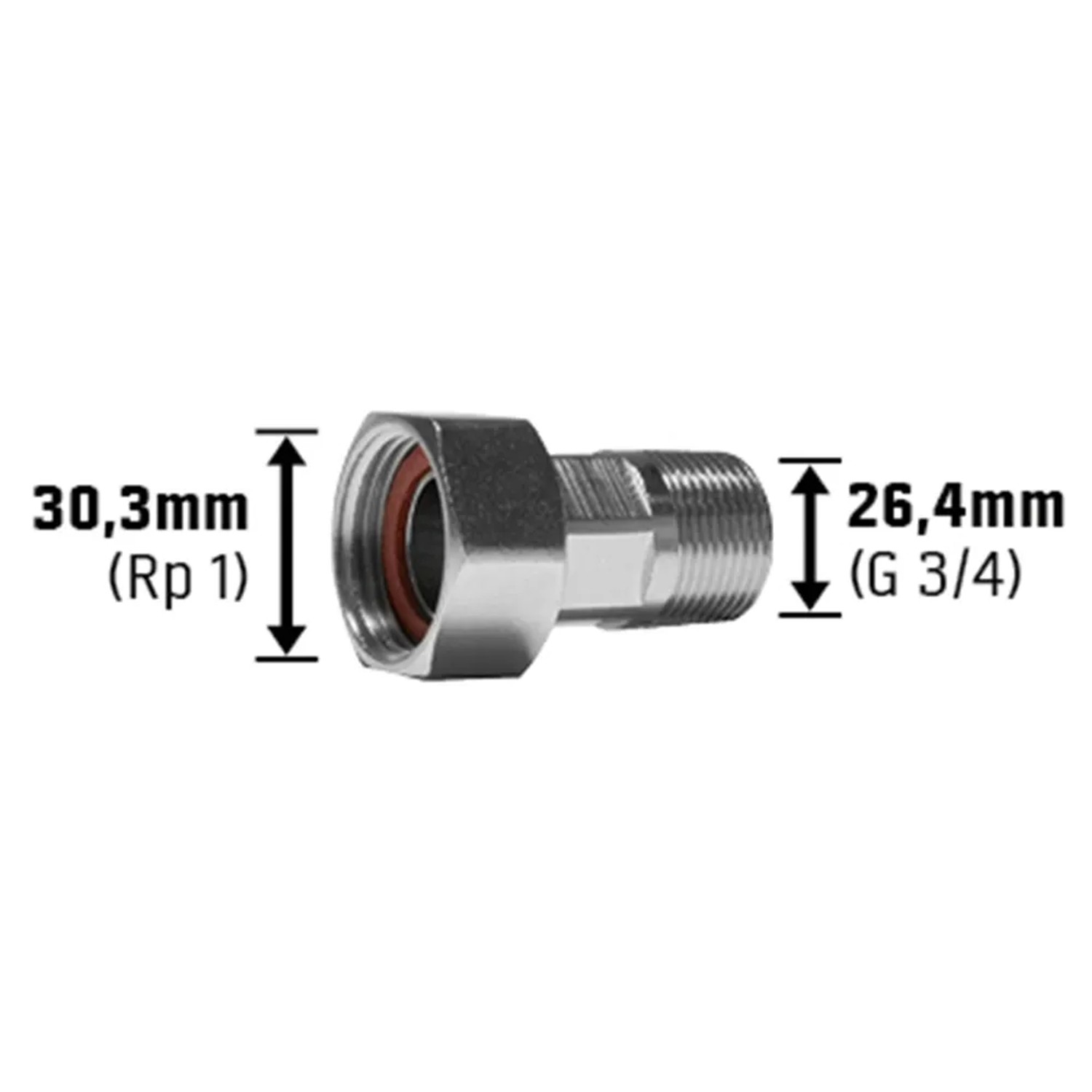 Wasserzählerverschraubung, 30,3 mm (Rp 1) x 26,4 mm (G 3/4), verchromt für Wasserzähler-Zubehör.