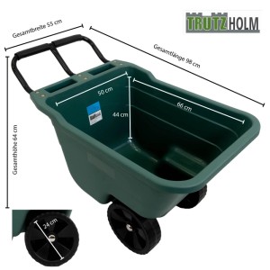 TRUTZHOLM Gartenwagen mit grüner Kunststoffwanne, 90L, 250kg, kippsicher.