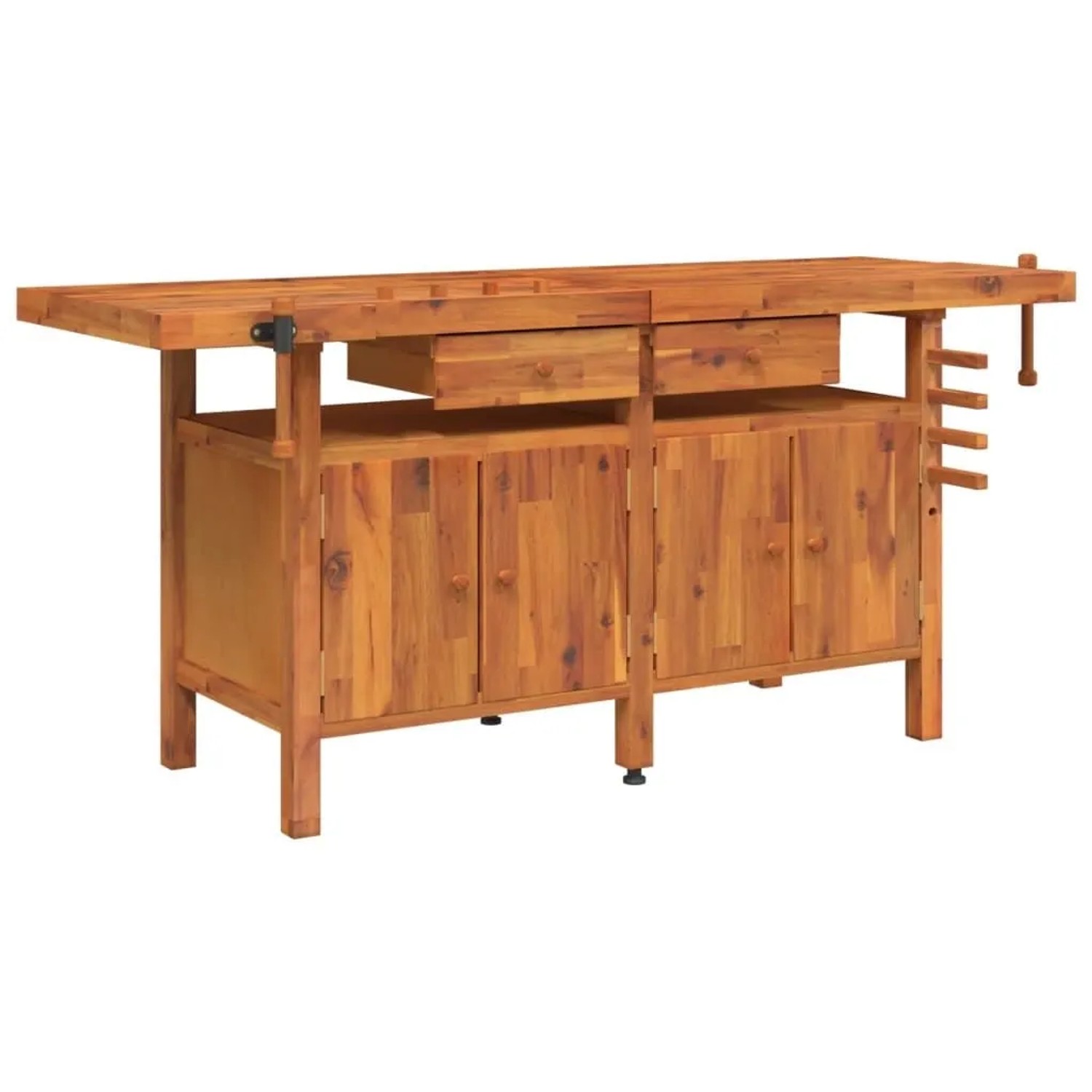 vidaXL Werkbank mit Schubladen Schraubstöcken 192x62x83 cm Akazienholz 153326
