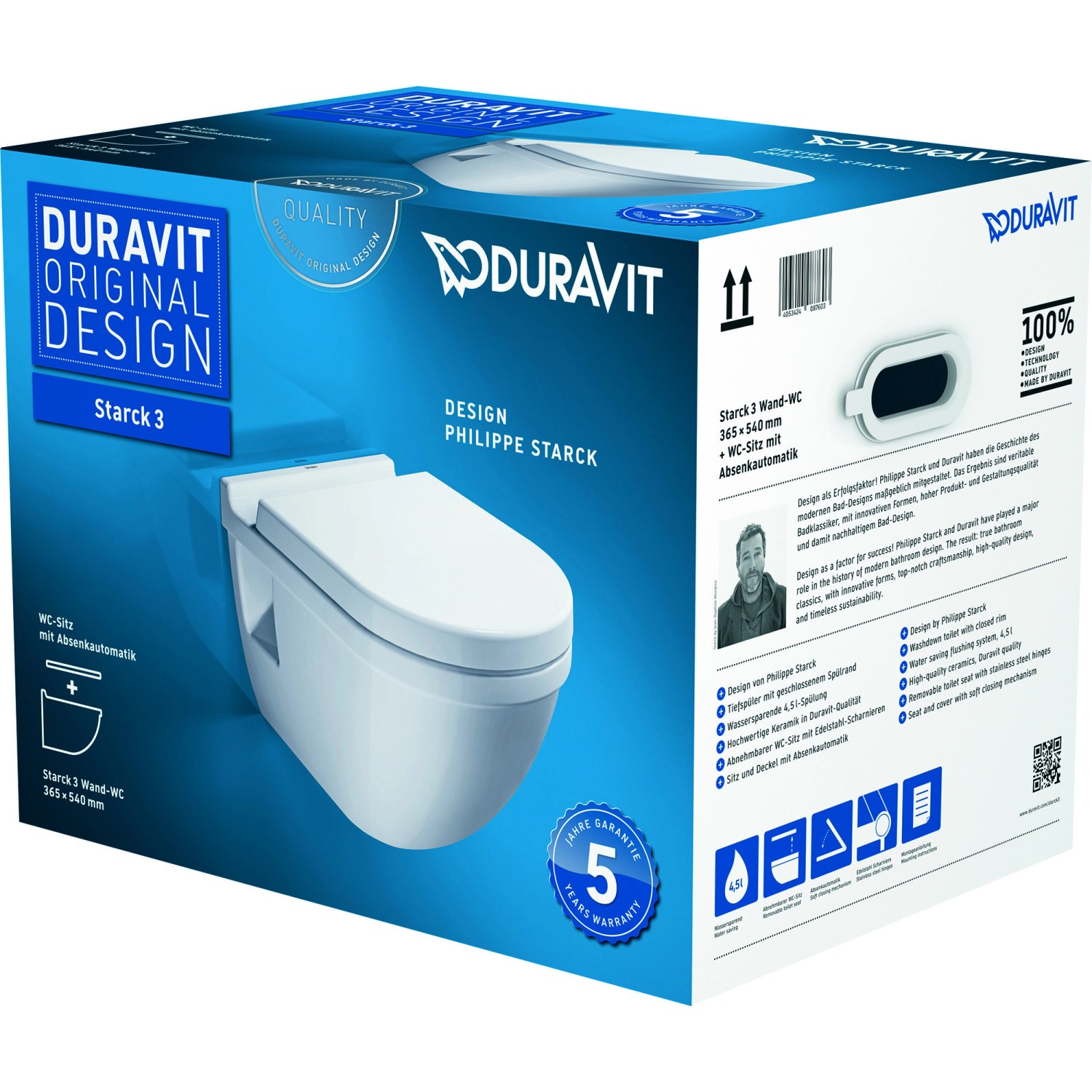 Duravit Wand WC Set Starck 3 Weiß Tiefspüler Inkl. WC-Sitz mit  