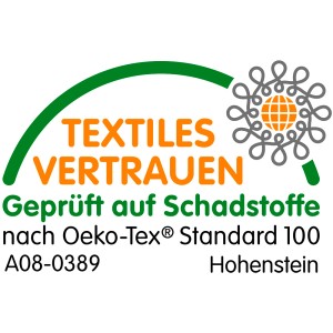 Öko-Tex Siegel: Schadstoffgeprüfte Hochlehner-Auflage Borkum, Grün-Blau kariert.