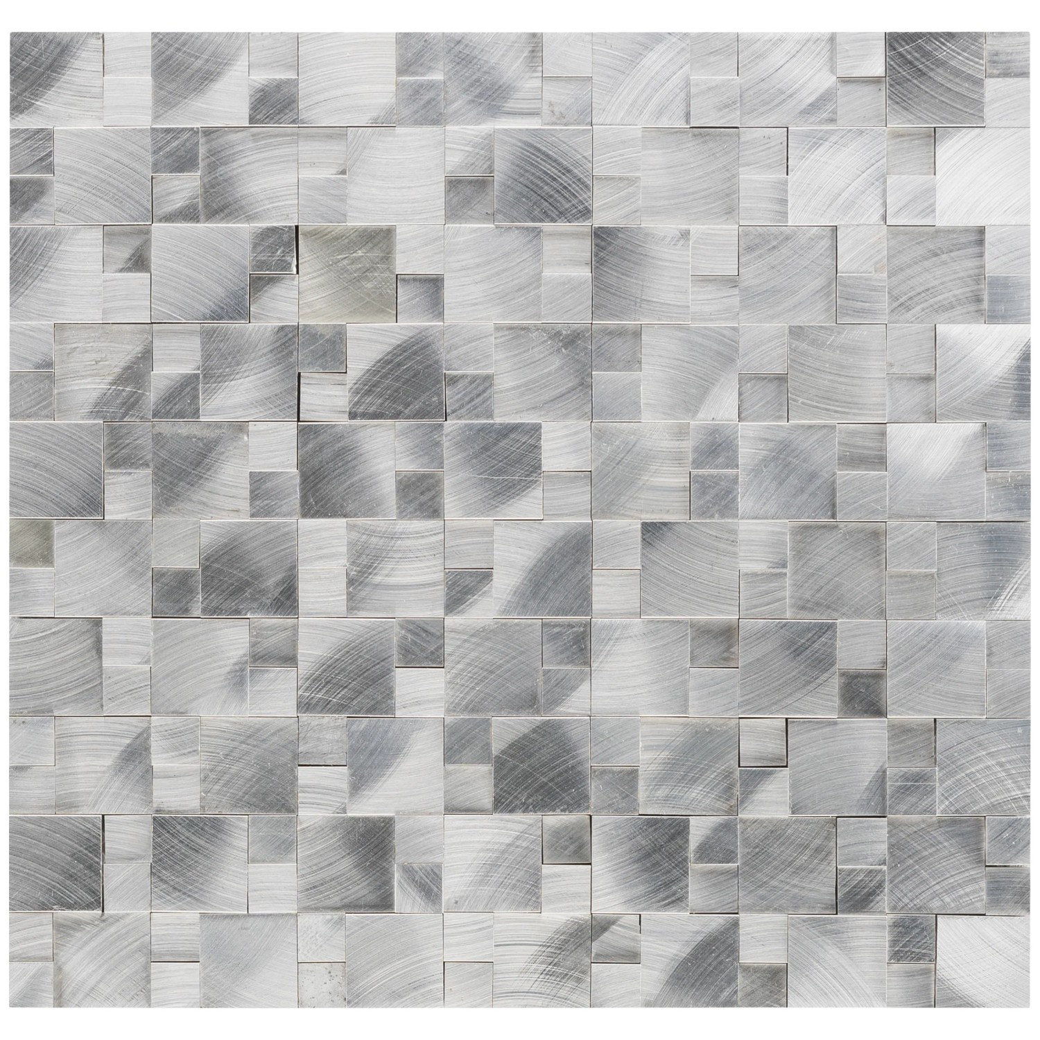 Mosaik Aluminium Silver 3D, 30x31,5cm, für den Innenbereich. Silberne Mosaikfliesen mit dreidimensionaler Optik.
