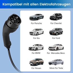 Junsun Typ 2 Ladekabel mit Schuko Stecker, 3 kW, kompatibel mit Elektrofahrzeugen verschiedener Marken.