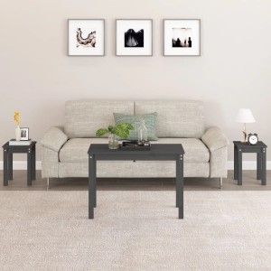 vidaXL Satztische, 3 Stk., grau, Kiefer Massivholz, im Wohnzimmer Arrangement.