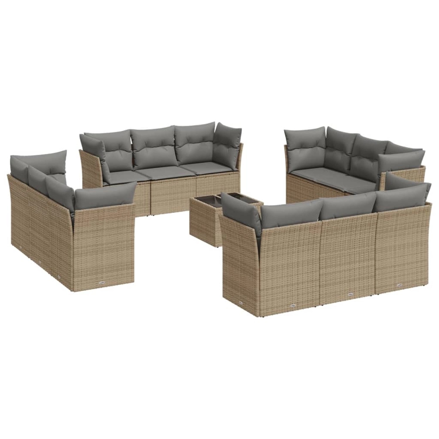 vidaXL 13-Tlg Garten-Sofagarnitur mit Kissen Beige Poly Rattan 3249178 günstig online kaufen