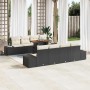 Schwarzes 9-teiliges vidaXL Garten-Sofa-Set aus Poly Rattan mit Tisch und Auflagen.