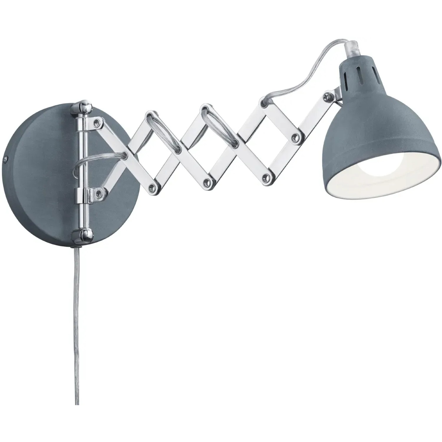 Reality LED-Wandleuchte Scissor in Betonfarbig mit Scherenarm aus Metall.