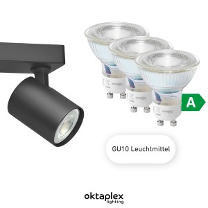 Oktaplex Bora Spotbalken, 3-flammig, schwarz, inkl. GU10 LED Leuchtmittel mit warmweißem Licht.