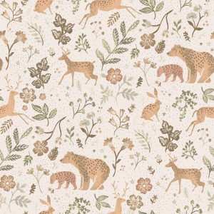 ESTAhome Vliestapete mit Waldtieren in Crême-Weiß und Beige. Dekorative Tapete für Kinderzimmer.