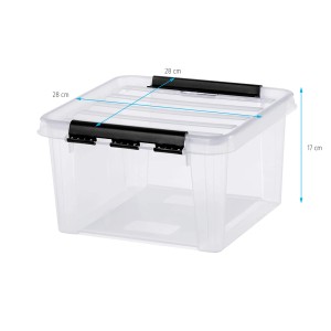 Transparente SmartStore Aufbewahrungsbox Classic 7 l mit Deckel und schwarzen Clips.