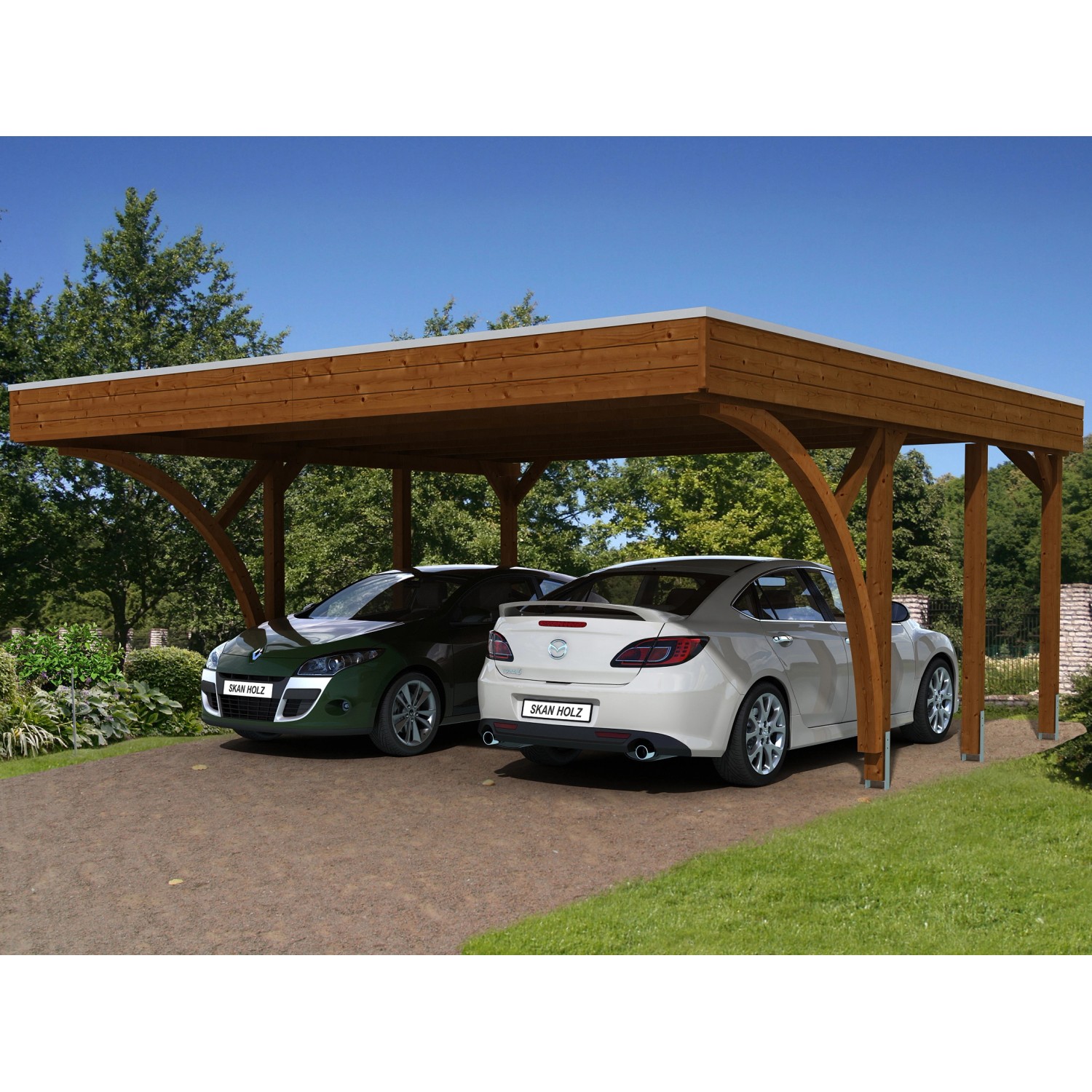 Skan Holz Carport Friesland Set 8 557 cm x 555 cm Nussbaum