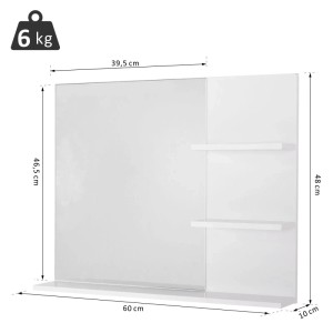 Weißer Kleankin Badspiegel mit drei Ablagen, Maße 60x48x10 cm, für Badezimmer.