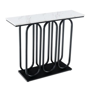 Costway Konsolentisch mit Marmoroptik & Metallgestell Weiß & Schwarz
