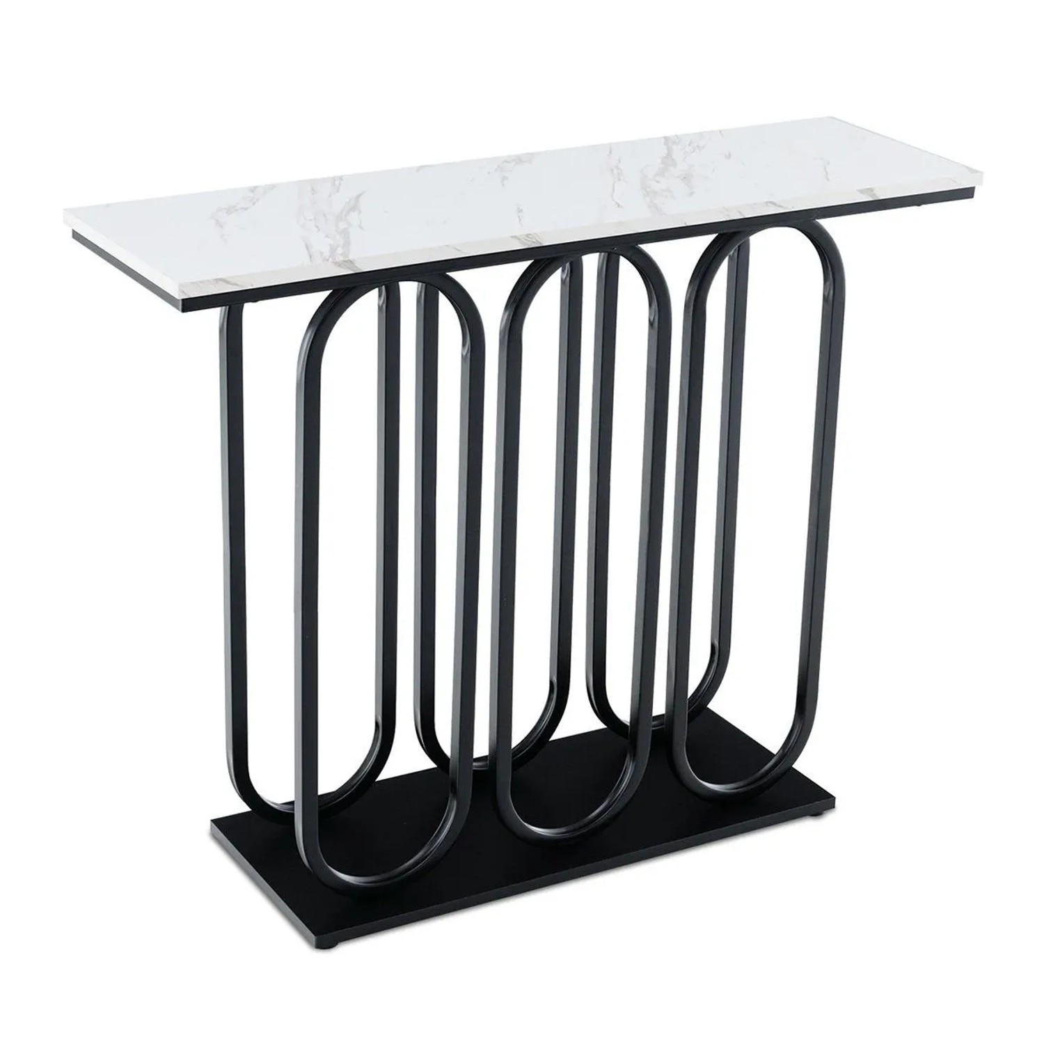Costway Konsolentisch mit Marmoroptik & Metallgestell Weiß & Schwarz