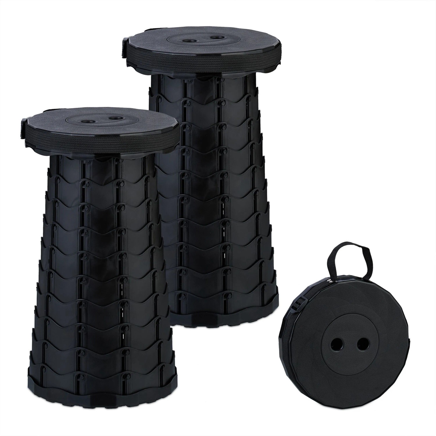 Relaxdays Teleskophocker 2er Set Kunststoff Schwarz Höhenverstellbar 44,5 cm x 25 cm 0,9 kg