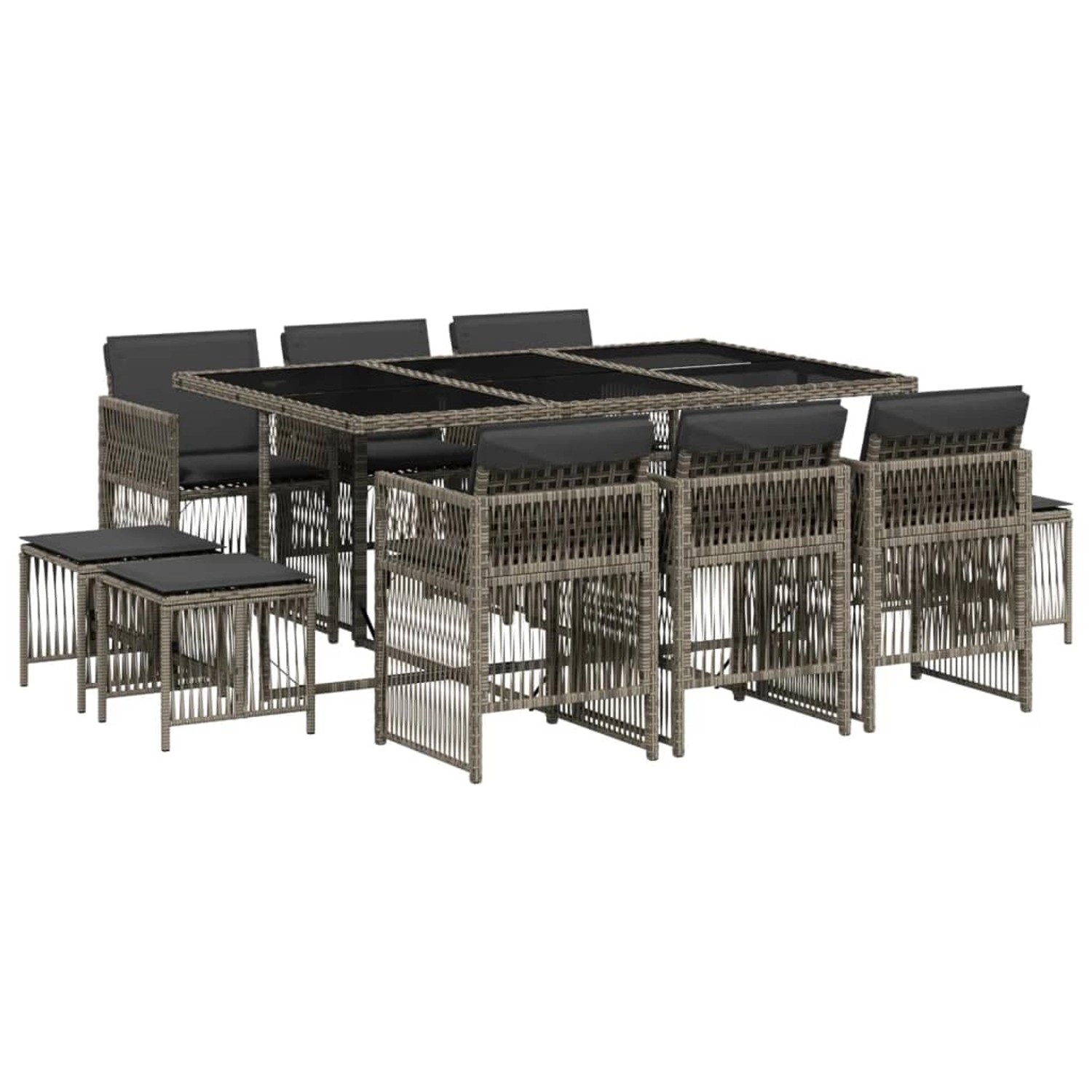 vidaXL 11-Tlg Garten-Essgruppe mit Kissen Grau Poly Rattan 3210968 günstig online kaufen