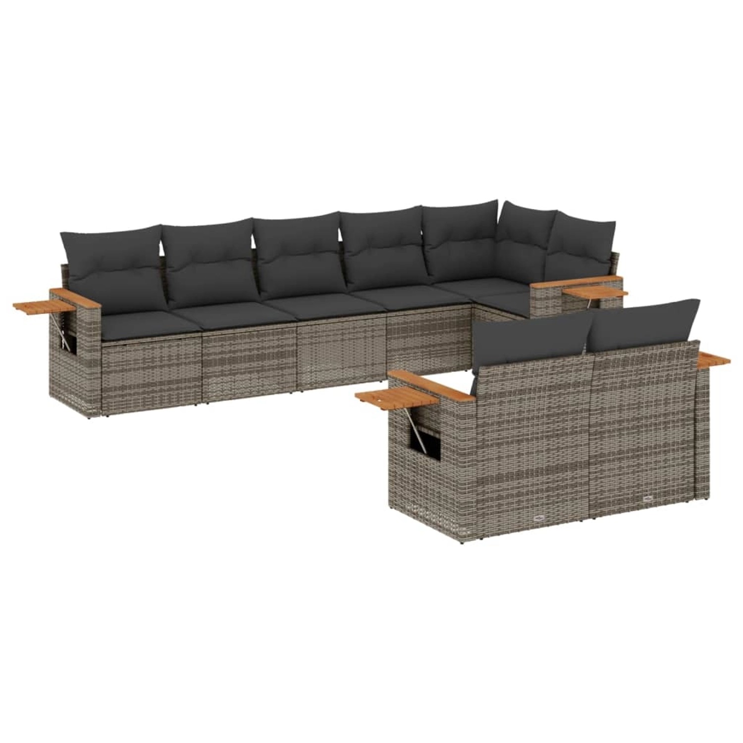 vidaXL 8-Tlg Garten-Sofagarnitur mit Kissen Grau Poly Rattan 3259393