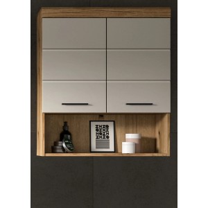 Inn.Furn Bad Hängeschrank Shawn in Sand/Eiche, 74x79 cm, mit Türen und offenem Fach.