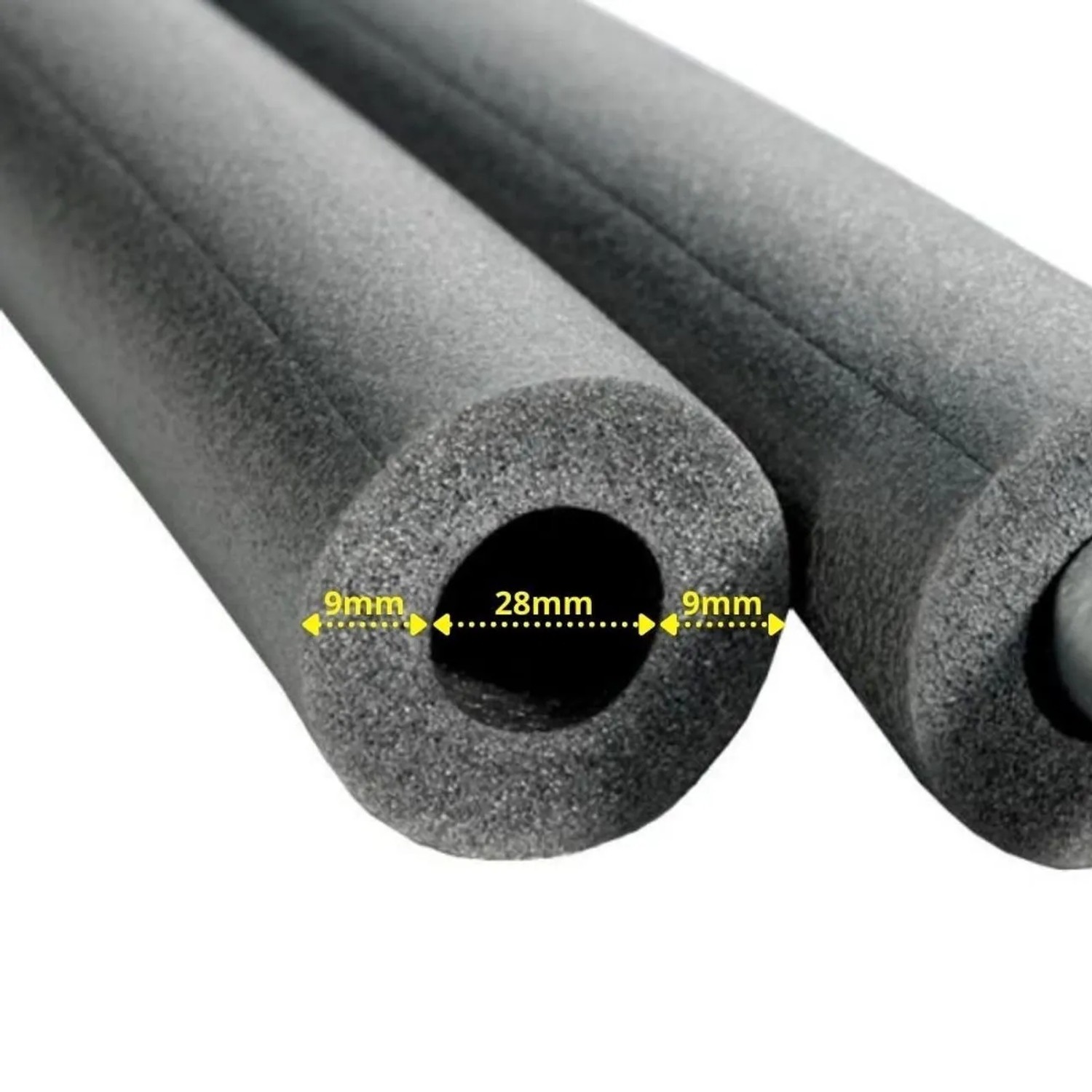 Grauer Climaflex Isolierschlauch, 28 mm Durchmesser, 9 mm Stärke, zur Rohrisolierung.