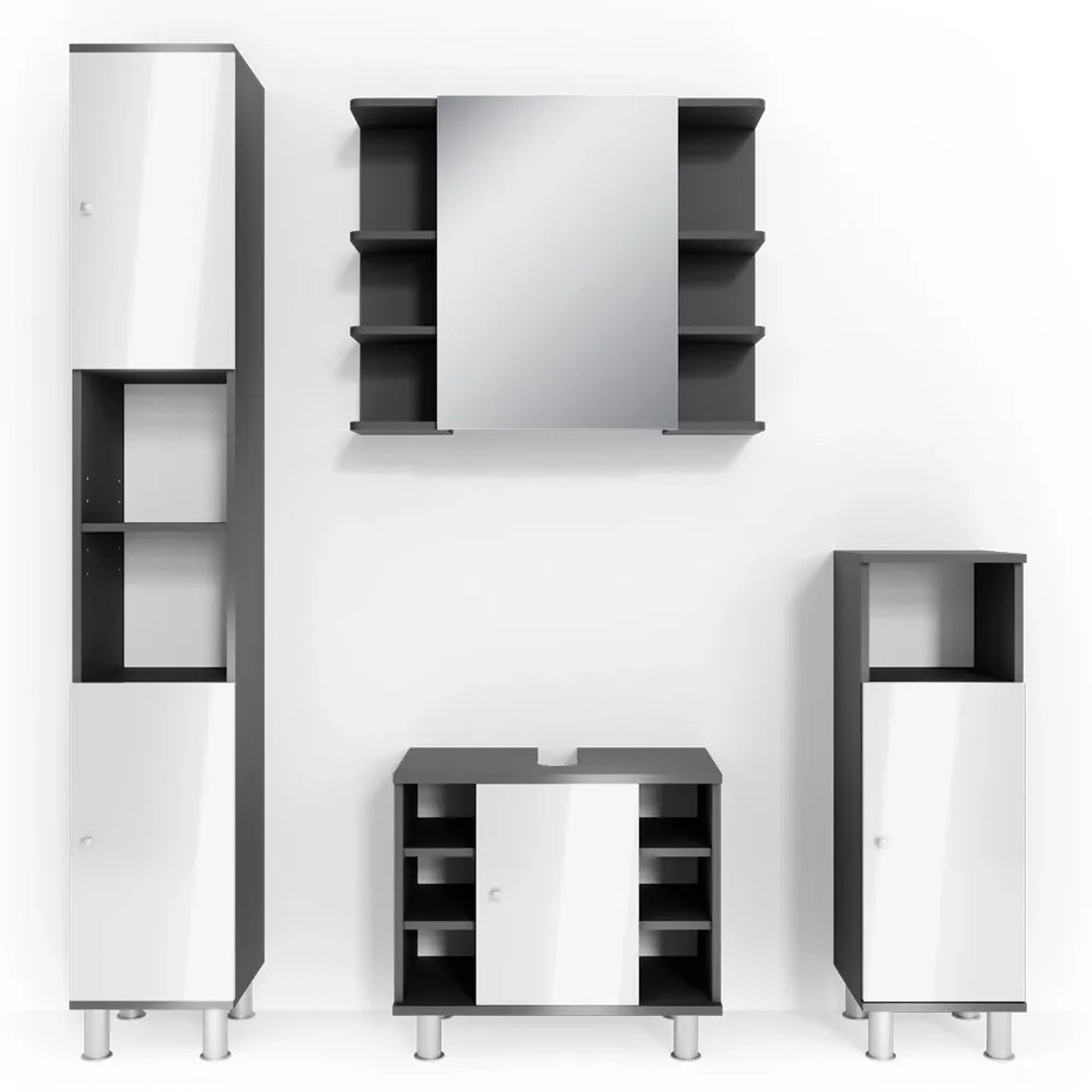 Vicco Badmöbel-Set Fynn Anthrazit 60 x 54 4-teilig