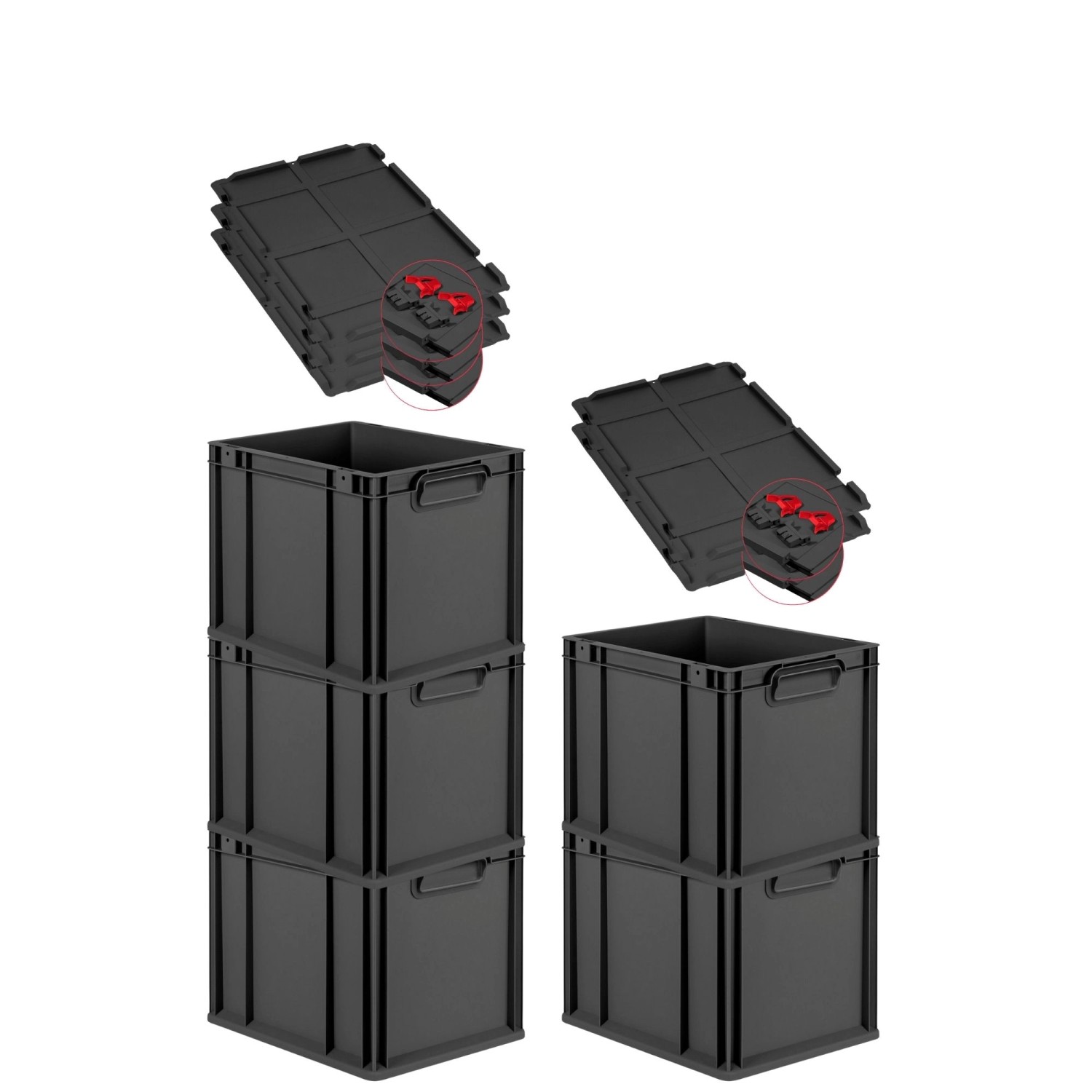 PROREGAL SuperSparSet 5x Eurobox Nextgen Grip Mit Scharnierdeckel Und Roten günstig online kaufen