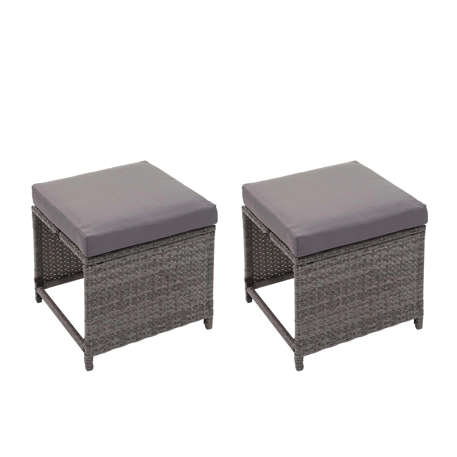 MCW 2x Poly-Rattan Hocker G16 Grau Kissen Dunkelgrau