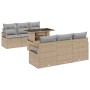 Beiges 7-teiliges vidaXL Garten-Sofa-Set mit Tisch und Poly Rattan für den Außenbereich.