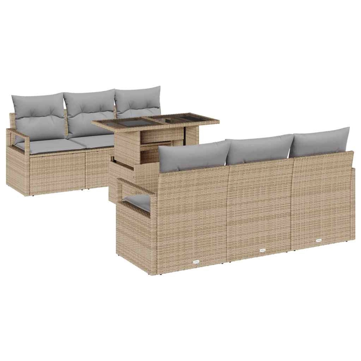 vidaXL Garten-Sofa-Set mit Speicher 7-Tlg Beige Poly Rattan 3357483 günstig online kaufen