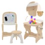 Joyz 3in1 Spieltisch braun/weiß mit Hocker. Zeigt Tafel- & Spieltischfunktion, inkl. Whiteboard, Stifte, Bausteine. Kinder Spielgerät.