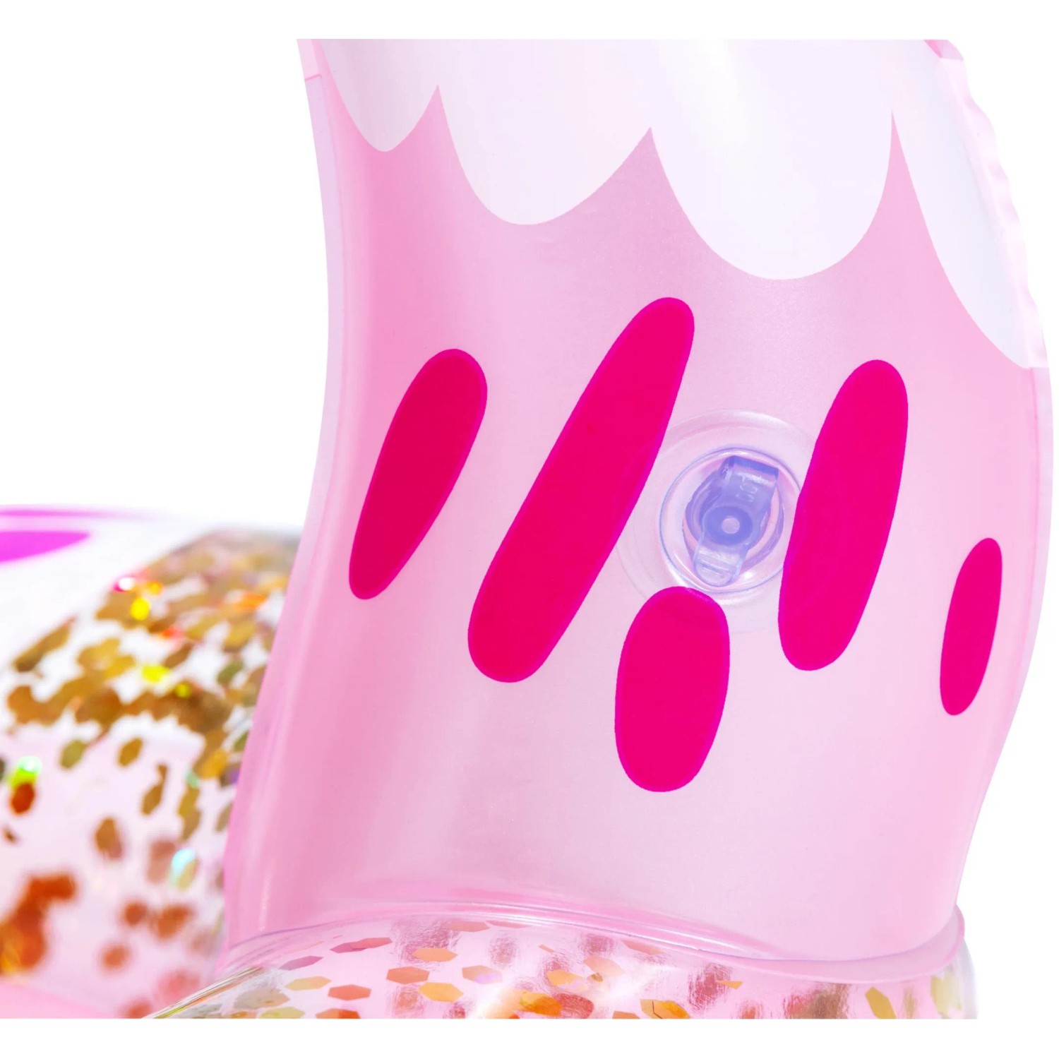 Detailaufnahme: Glitzernder Bestway Schwimmring mit Tierkopf (zufällige Motivauswahl).