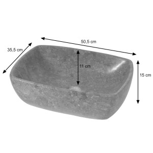 Rechteckiges MCW Marmor-Waschbecken M77 aus Naturstein mit Maßangaben.