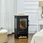 Schwarzer HOMCOM Elektrokamin, Standkamin mit realistischen LED-Flammen, Glasfront und Holzfach im Wohnraum.