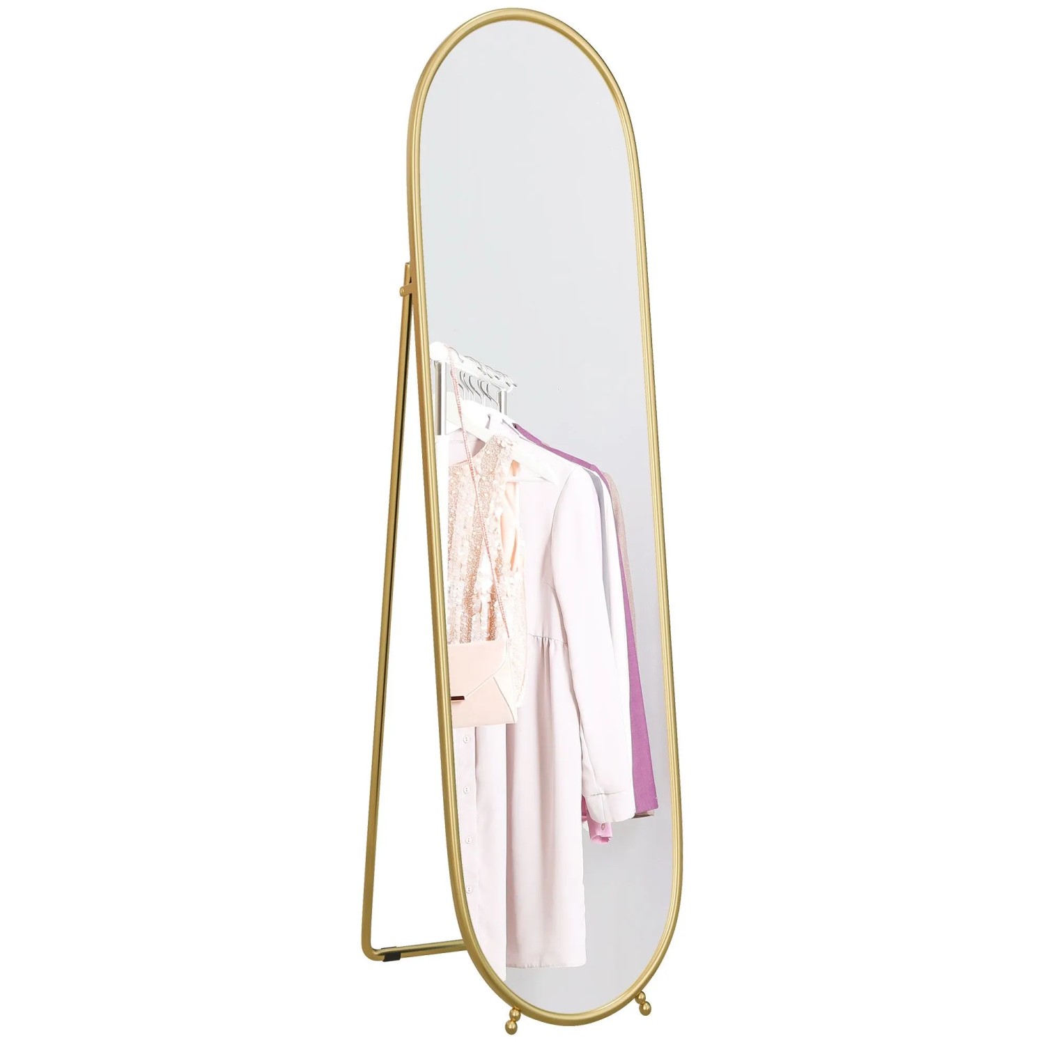 HOMCOM Ganzkörperspiegel Metall Glas Gold 40L x 4B x 160H cm