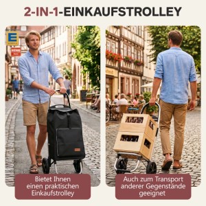 Sekey Aluminium Einkaufstrolley, faltbar, 50L, schwarz, für Einkäufe und Transporte.