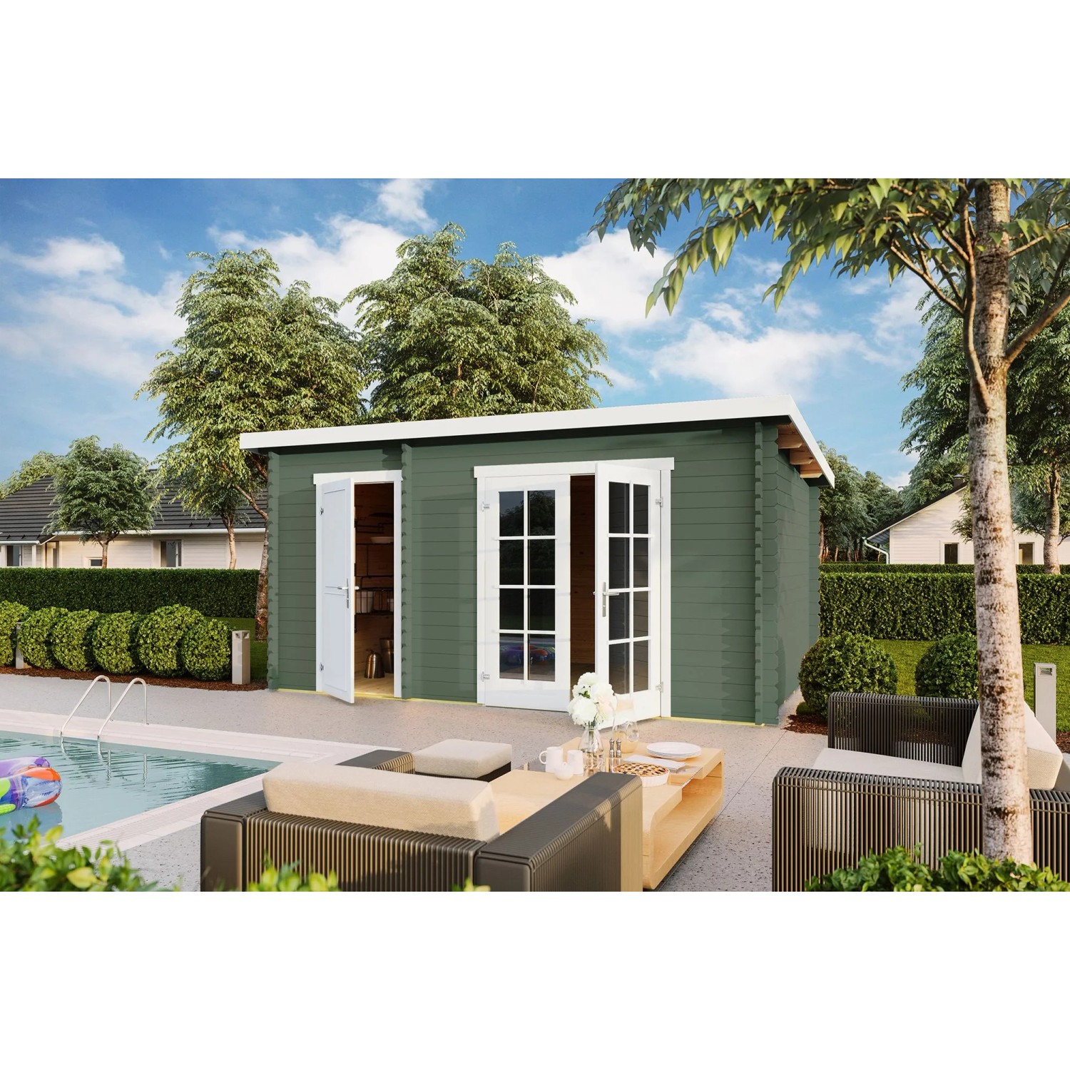 Lasita Gartenhaus Belmont 2 Grau-Grün 425 cm x 280 cm