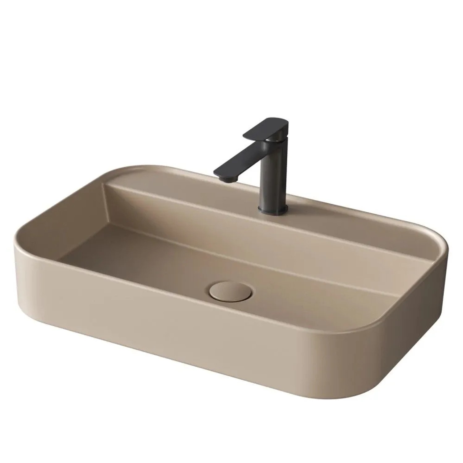 Emke Aufsatzwaschbecken 40 x 60 x 11 cm Mattbeige Abgerundete Rechteckiges Keramikwaschbecken