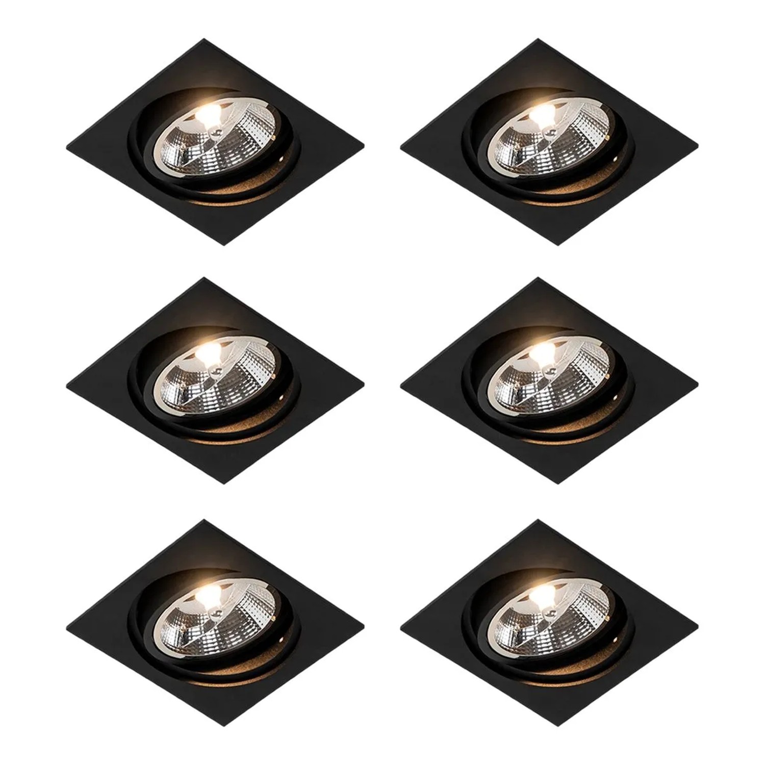 QAZQA Set mit 6 Verstellbaren Schwarzen Einbaustrahlern Chuck 111