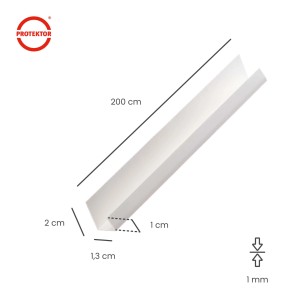 Weißes Protektor Einfassprofil 3741, 200cm aus PVC für 12,5mm Gipskartonplatten, Detailansicht mit Maßen.