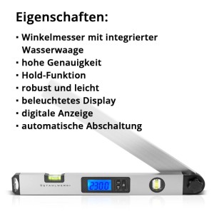 STAHLWERK Digitaler Winkelmesser DW-45 ST aus Aluminium mit digitaler Anzeige und Wasserwaage.