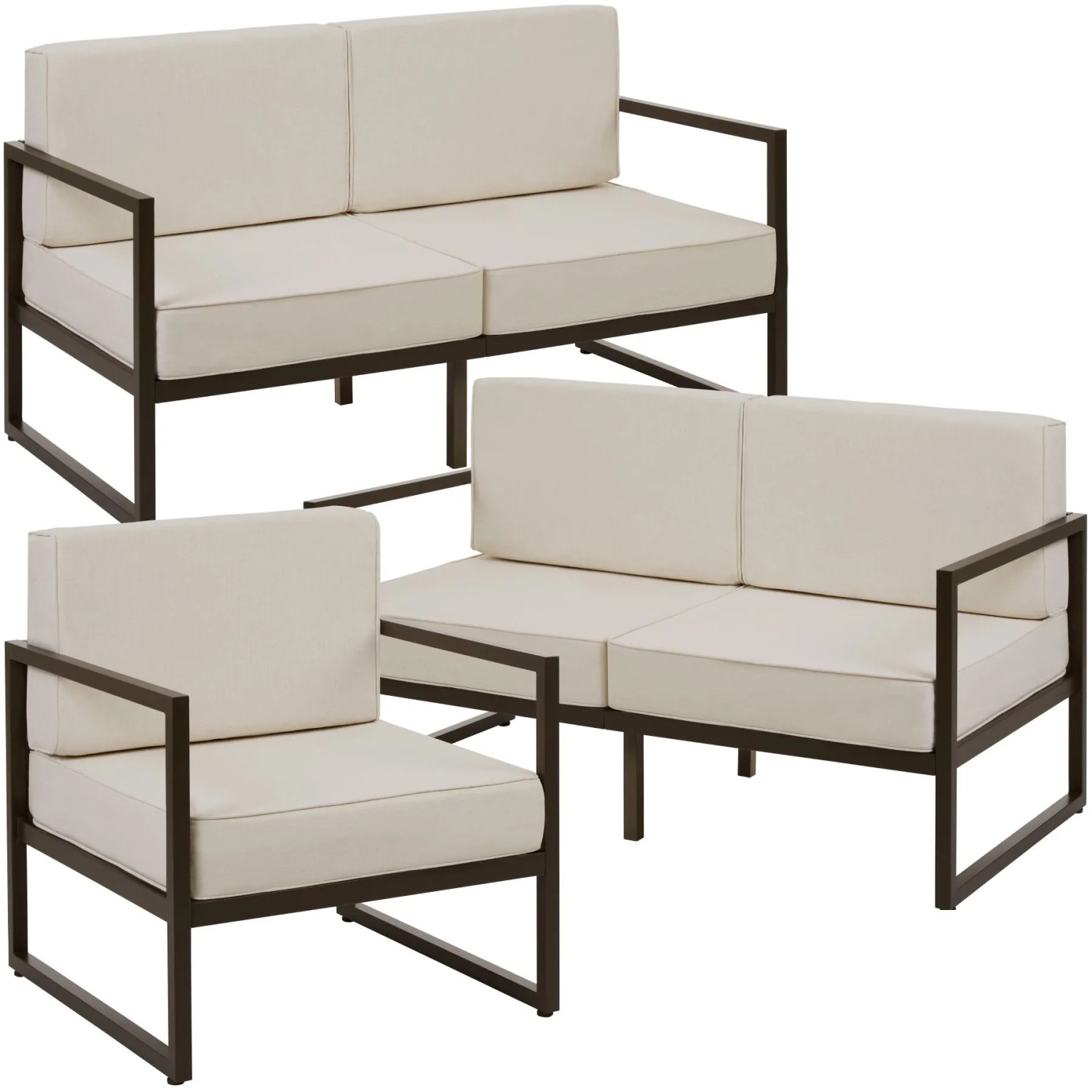 Tectake Garten Loungeset Comosa Für 5 Personen  Dicke Der Sitzpolster 14 cm Wasserabweisende  Abnehmbare Polyesterbezüge  78 x 142 x 85 cm Braun Beige