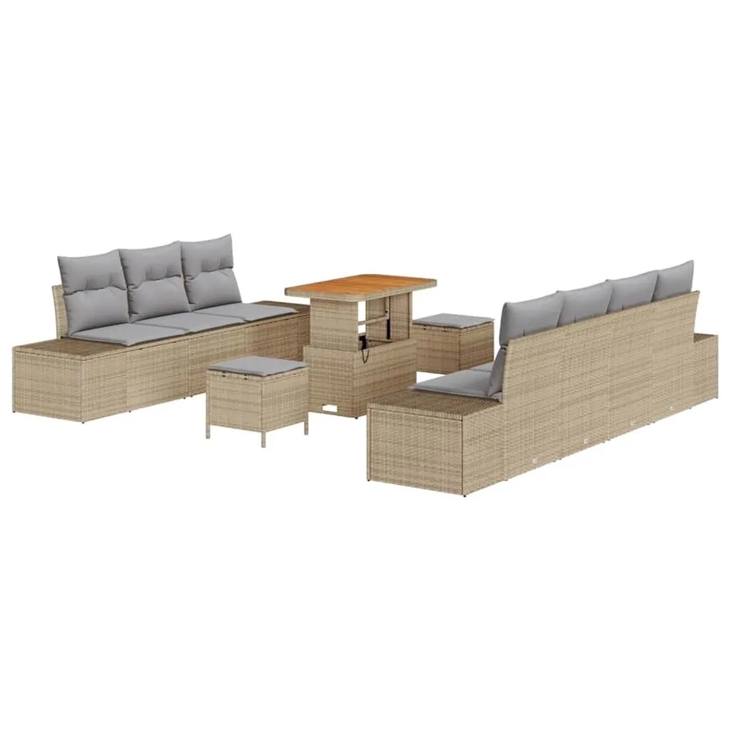 vidaXL Gartensofa-Set mit Kissen mit Speicher 10 Stk Beige Poly Rattan 3364 günstig online kaufen