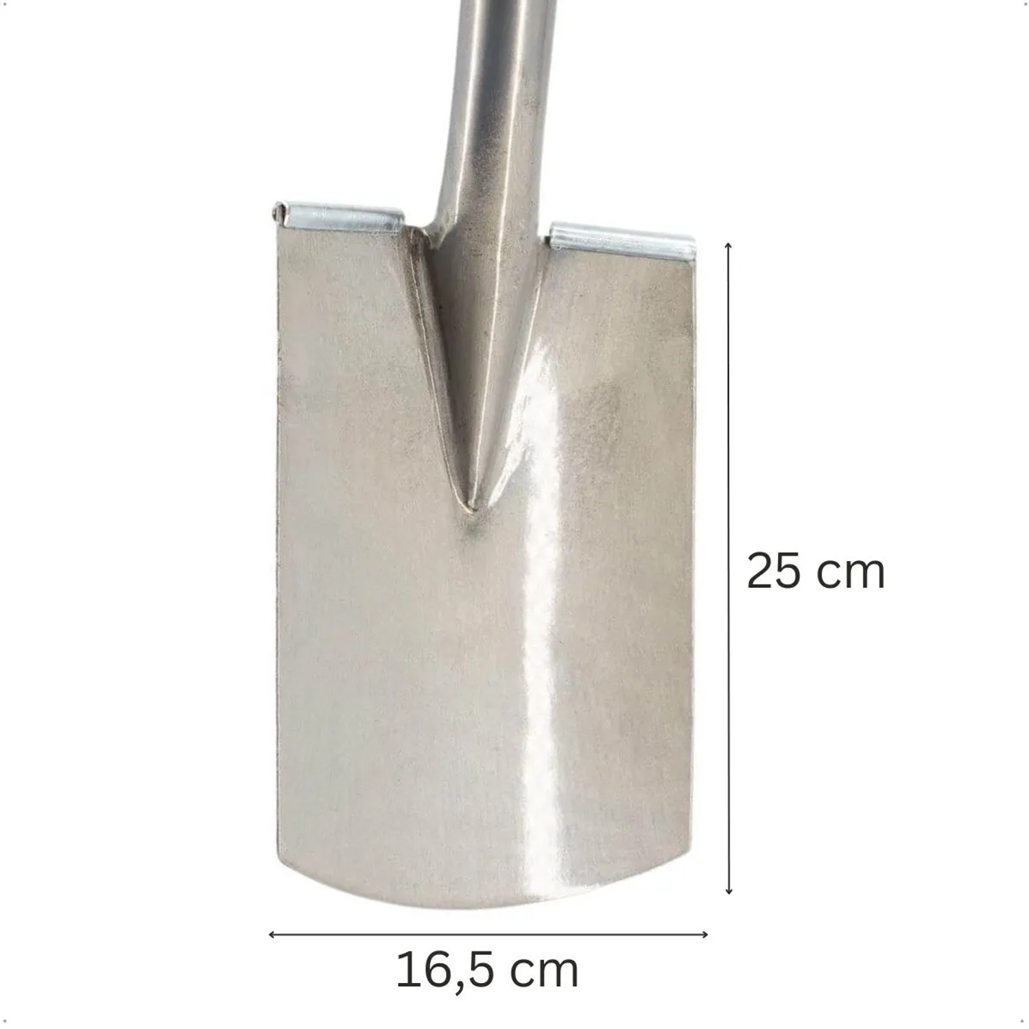 Poliertes Stahlblatt des Galaflor Damenspatens, 16,5 cm breit, 25 cm lang. Robuste Spatenklinge für Gartenarbeiten.