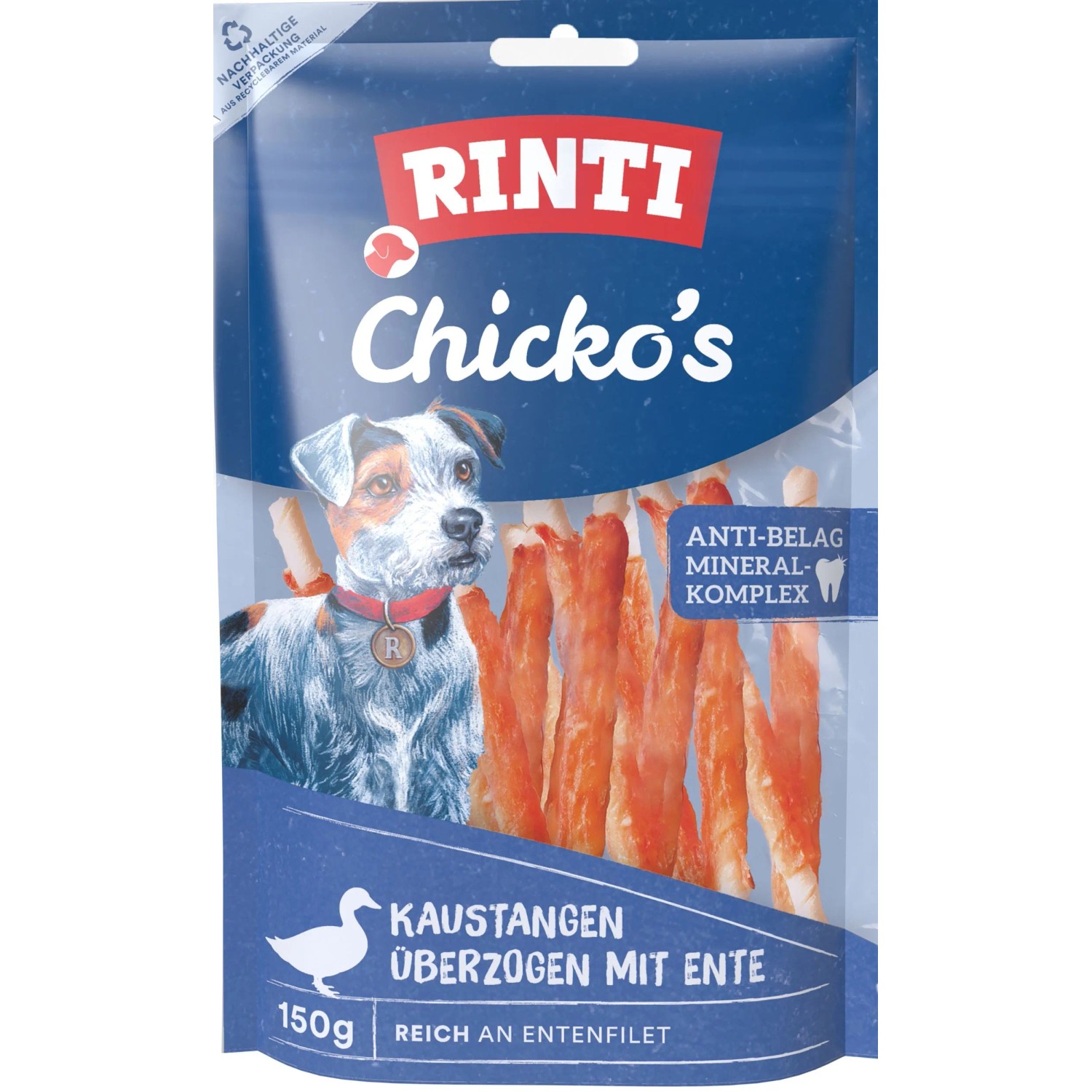 Rinti Hunde-Natursnacks Chicko Kaustange Klein mit Ente 150 g
