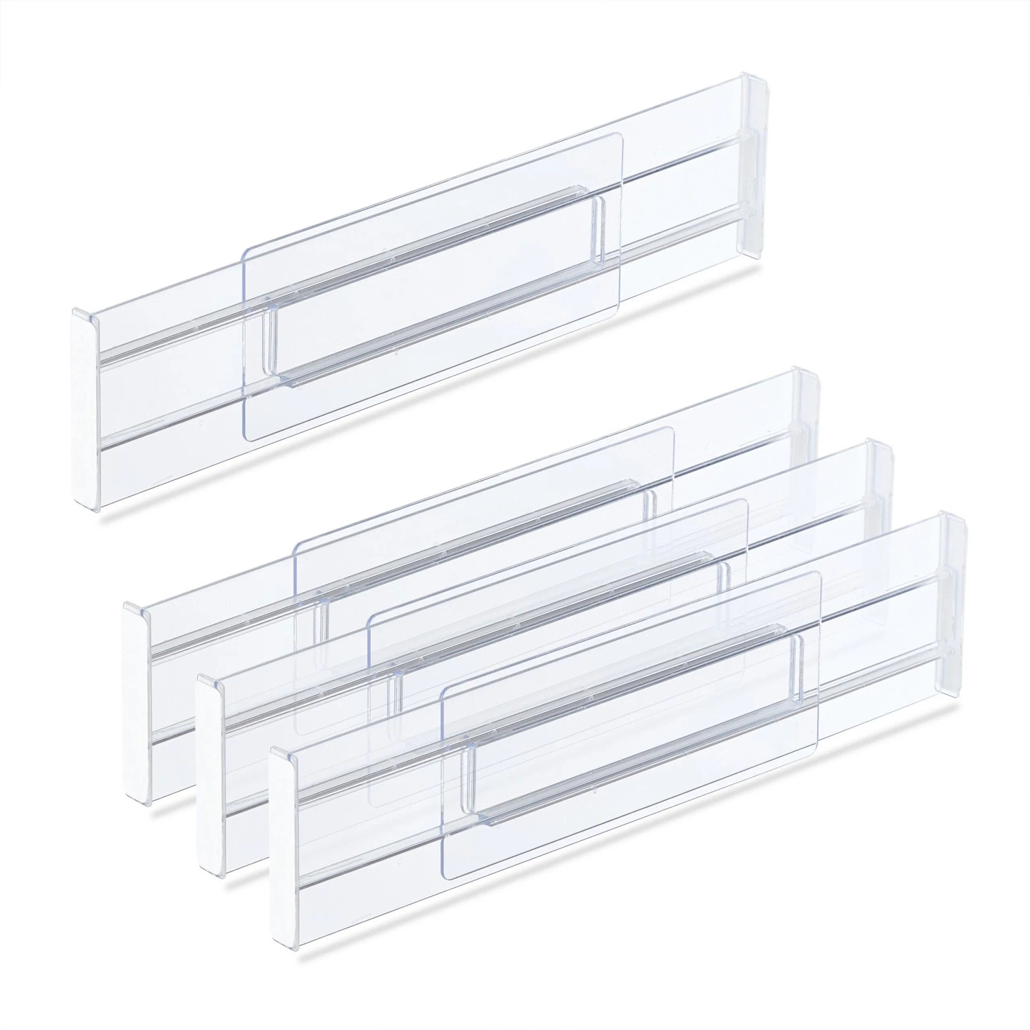 Relaxdays Schubladentrenner 4er Set Kunststoff Transparent Verstellbar Rutschfest 8 cm x 28 cm bis 52,5 cm x 1,5 cm je 110 g