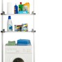Wenko Teleskop-System Herkules Twin über Waschmaschine mit Haushaltshelfern und Wäschekorb.