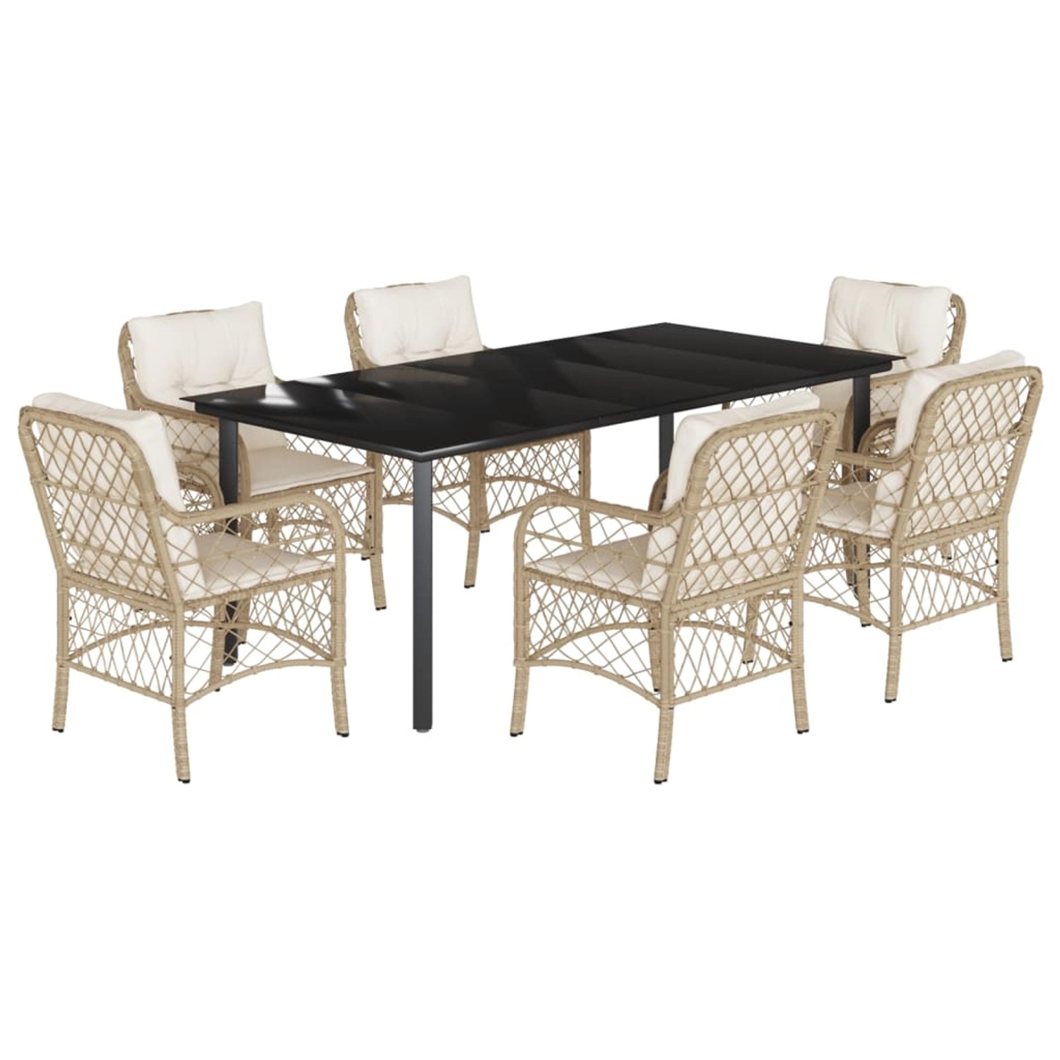 vidaXL 7-Tlg Garten-Essgruppe mit Kissen Beige Poly Rattan 3212150 günstig online kaufen