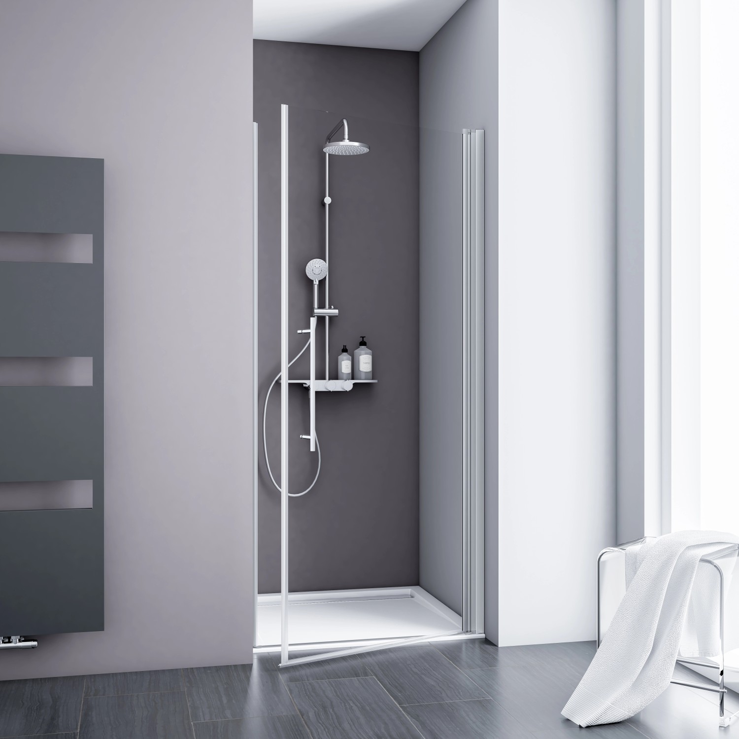 Schulte ExpressPlus Drehtür in Nische AlexaStyle2.0 Alunatur 80x192cm